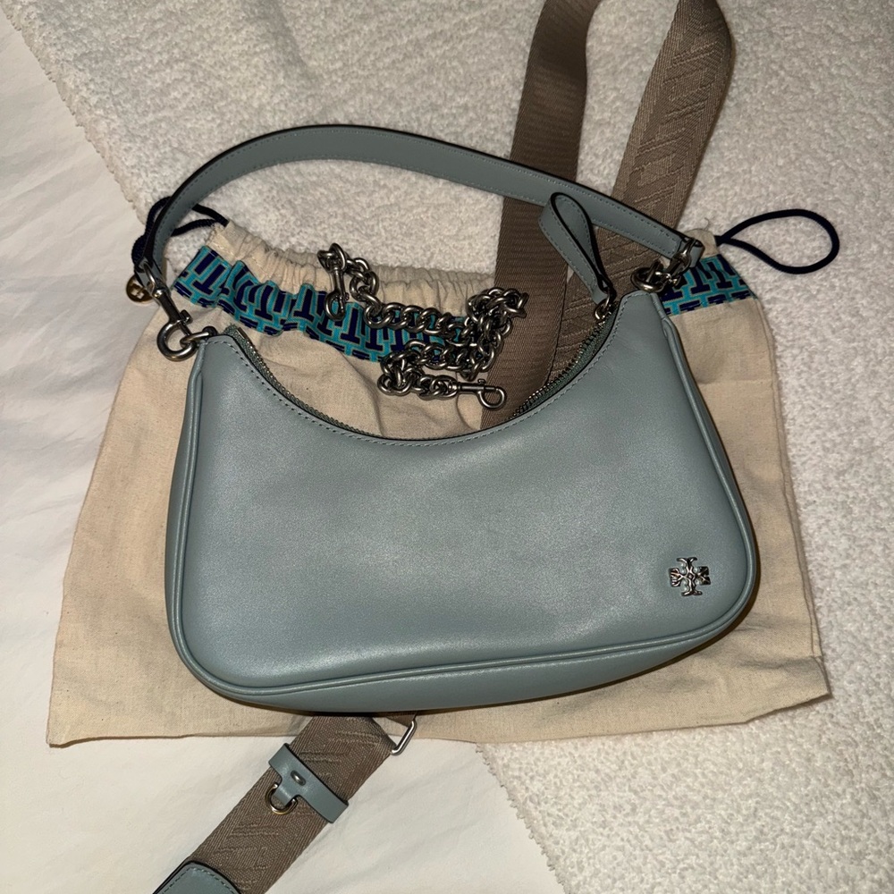Tory Burch Teal Mercer crescent bag